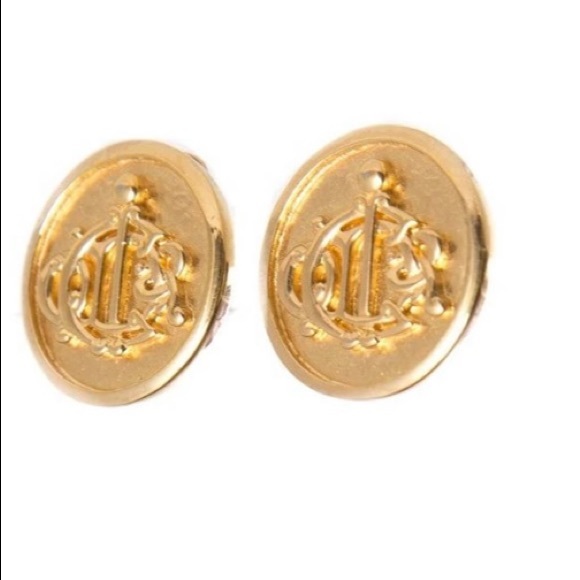 CHRISTIAN DIOR Larges 80's Vintage Signature Loggo Coin Earrings Monogram - Picture 2 of 9